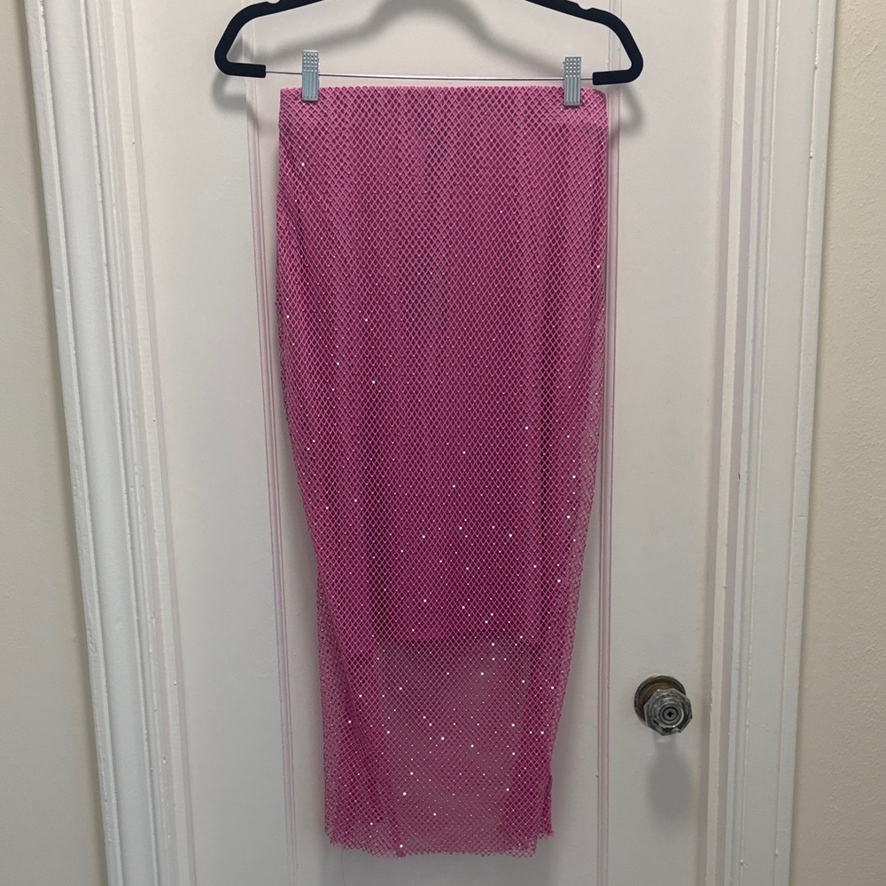 Pink Sequin Mesh Skirt